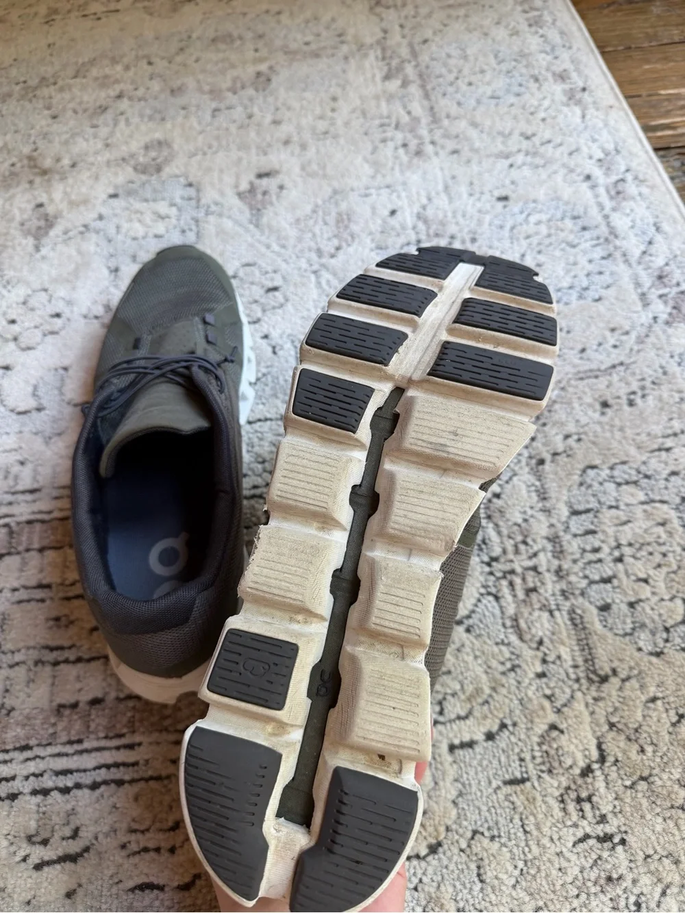 On Running Cloud Men’s Sneakers in Olive Green and White